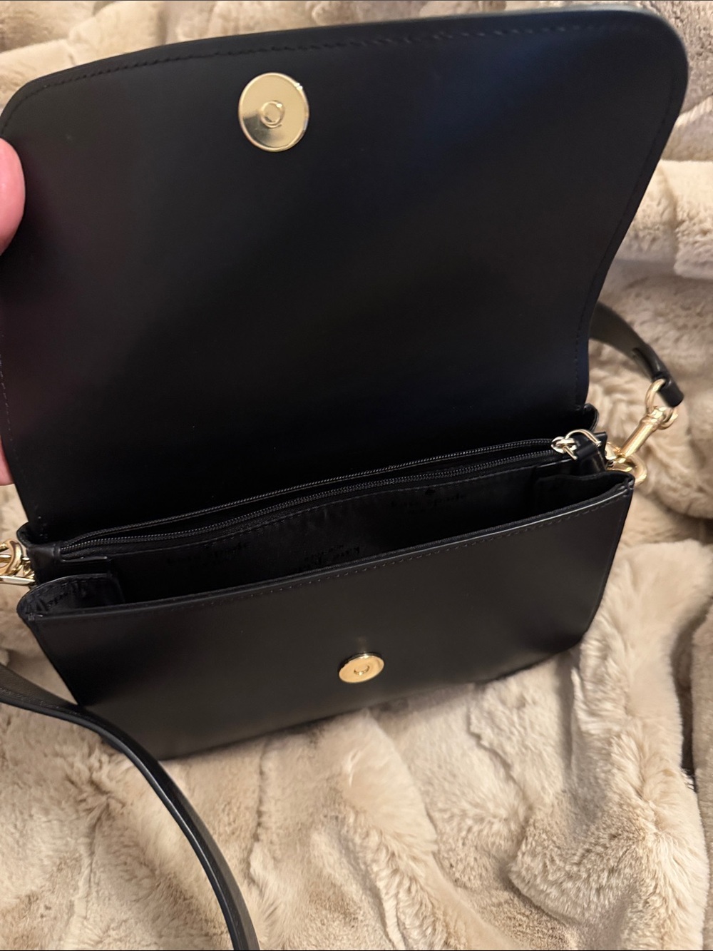 kate spade black leather crossbody with gold logo hardware - Picture 3 of 10